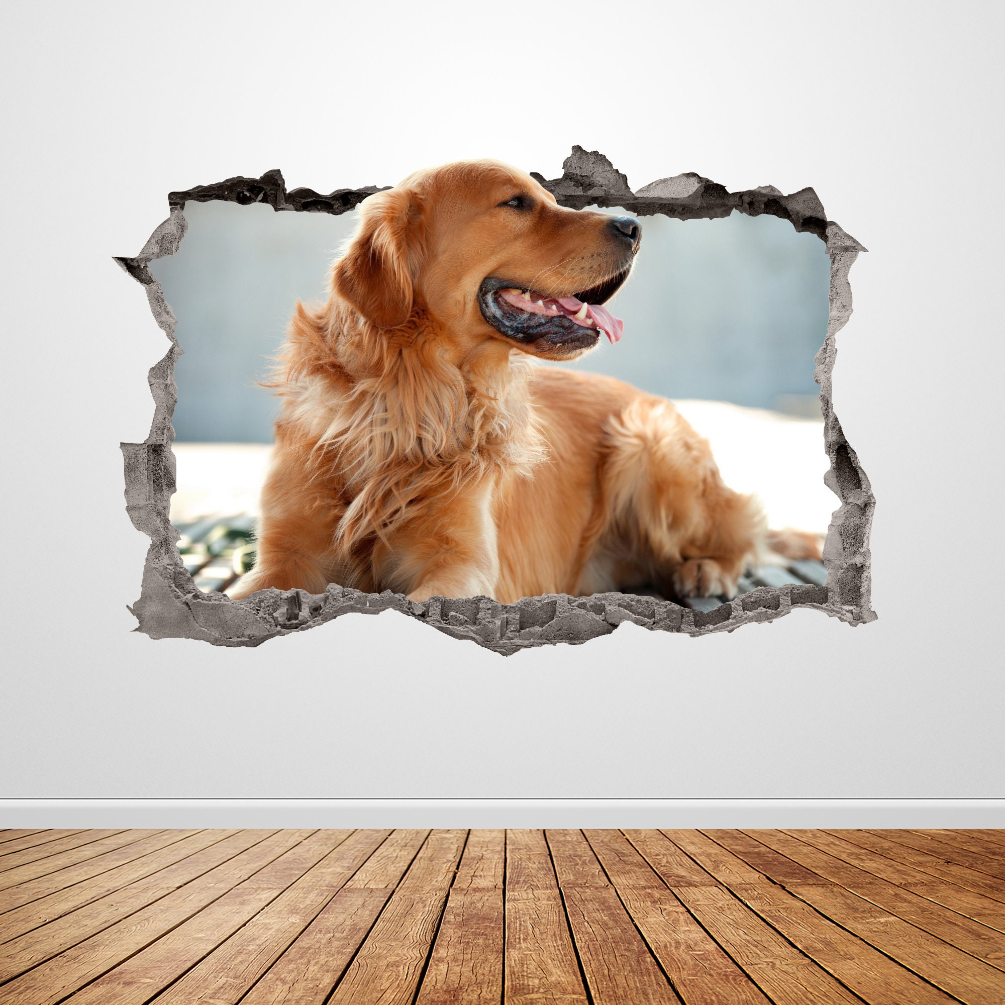 Dog Wall Decal Smashed 3D Graphic Animal Golden Retriever Wall Etsy