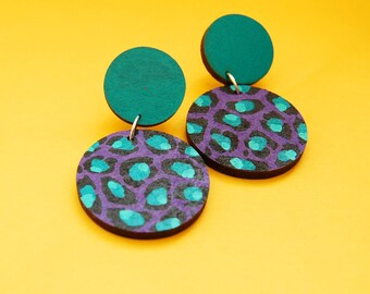 Leopard Print Earrings - Handpainted Leopard Print Drop Earrings