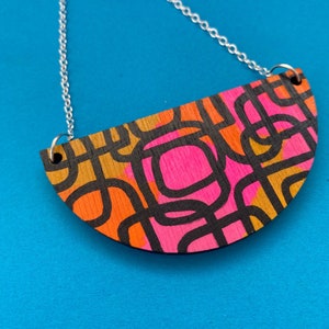 Mid century style patterned necklace  -  Hand painted colourful necklace