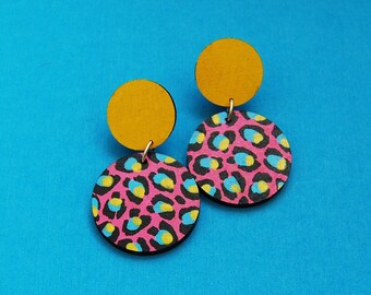 Leopard Print Earrings - Handpainted Leopard Print Drop Earrings