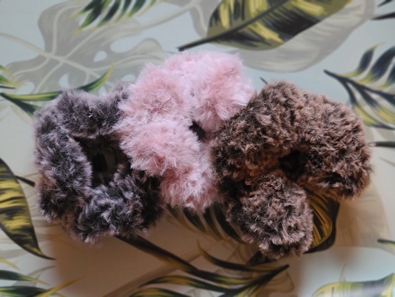XL Faux Fur Scrunchies, Brown, Pink, Grey, White, Faux Fur Made to Order image 3