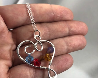 Sterling Silver Heart Necklace / Birthstone Necklace