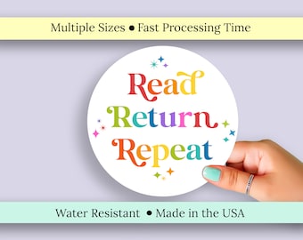 Read Return Repeat Vinyl Sticker in Quirky, Retro Style. Colorful School Librarian Vinyl Decal. Library, Book Club, Bookish Laptop/Car Decal