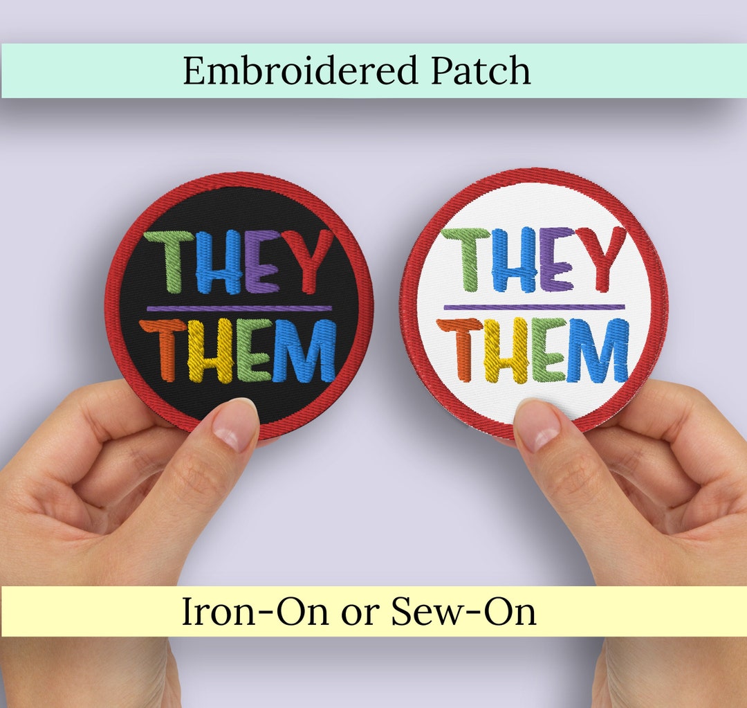 They/them Personal Pronouns Iron-on, Sew-on, Pin-on Embroidered Patch ...