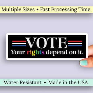 LGBTQ+ Vote: Your Rights Depend On It Vinyl Sticker. Gay Pride, Pride Month Your Vote Your Voice Vinyl Decal. Civic Responsibility Car Decal