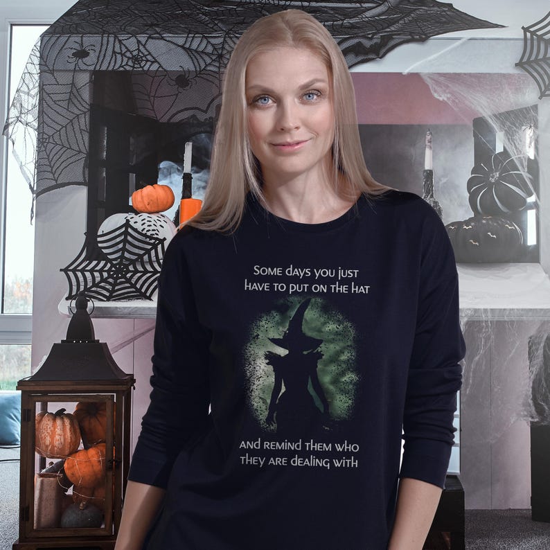 Funny Halloween Witch Hat Long Sleeved Tshirt, Women's Wicked Witch