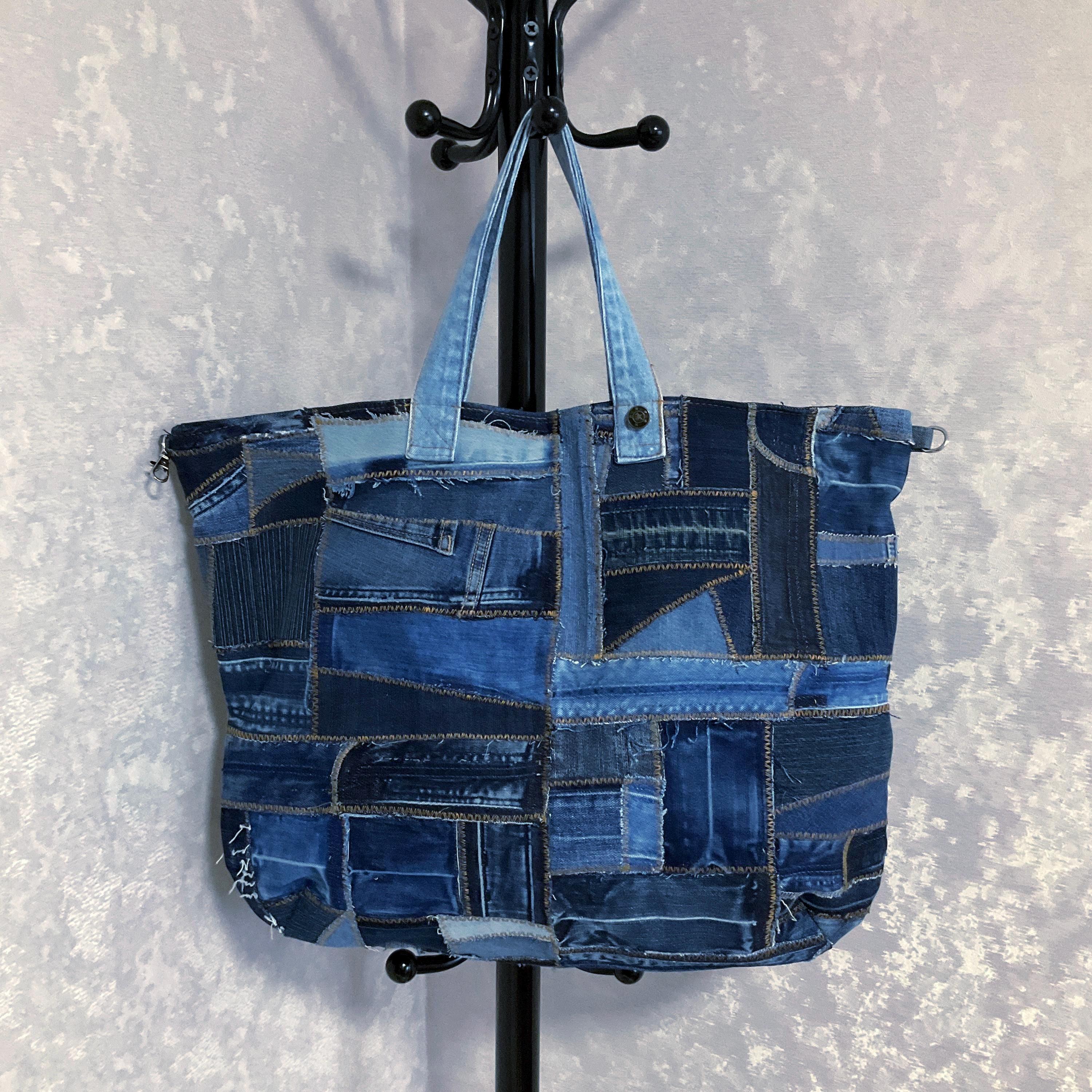 【PORTERNA】Ray Denim Tote Bag Handmade Rxtra Large Denim Bag, Jean Tote Bag, Blue