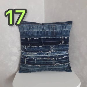 Crazy Patchwork Denim Pillowcase 40x40cm, Blue Boro Pillow Cover, Recycled Jeans Cushion Cover, Boho Farmhouse Throw Pillow, Vintage Denim image 18