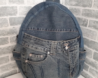 Casual denim backpack for college, Urban backpack of shabby jeans, Travel denim backpack