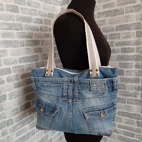 Casual denim bag medium size Jean shoulder bag Tablet bag of | Etsy
