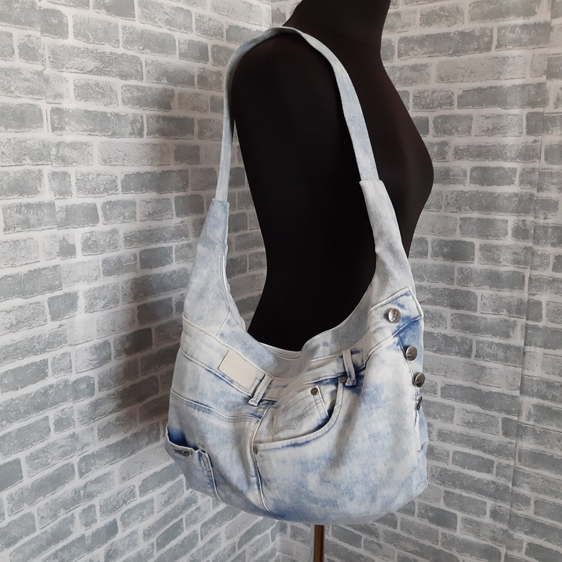 Denim Slouchy Hobo Bag Casual Tote Bag of Shabby Jeans Blue | Etsy