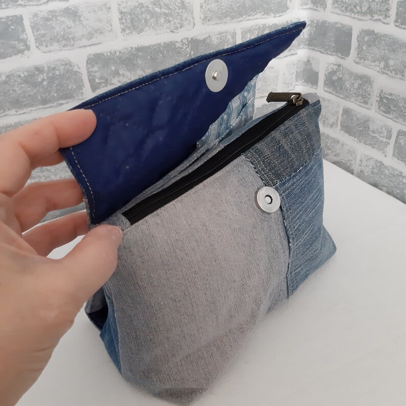 Vintage Patchwork Denim Cosmetic Bag for Cosmetics and Brush Etsy