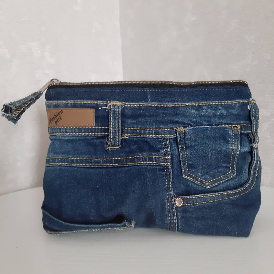 Denim Cosmetic Bag Jean Casual Organizer for Medicines Etsy