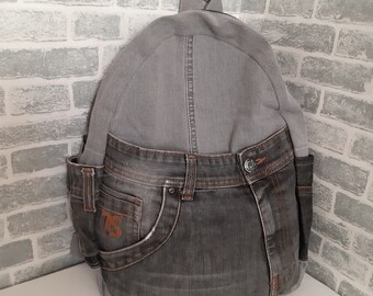 Casual denim backpack for college, Urban backpack of shabby jeans, Travel denim backpack