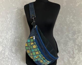 Bolso bandolera de mezclilla hecho a mano, riñonera de mezclilla unisex, bolso de viaje informal de mezclilla, bolso bandolera de mezclilla