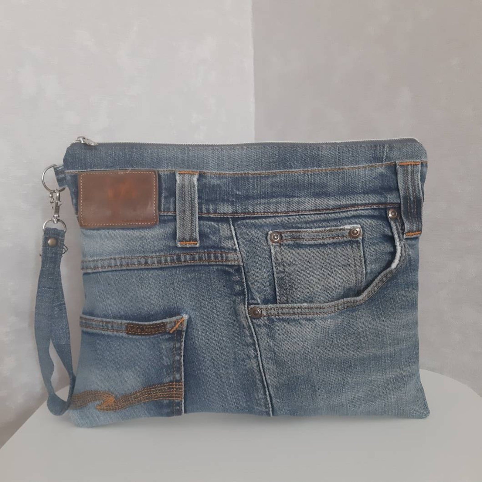 Denim wristlet clutch bag Jean large purse Casual clutch Etsy