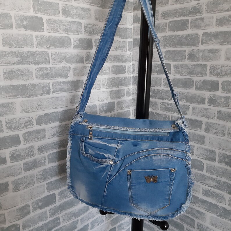 Denim messenger bag Casual denim bag medium size Blue boho Etsy