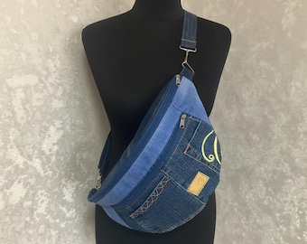 Handgemachte Jeans-Schultertasche, Unisex-Jean-Fanny-Pack, Jean-Brusttasche, lässige Reisetasche, Denim-Crossbody-Geldbeutel, Tasche aus shabby-Jeans, Weitere Modelle