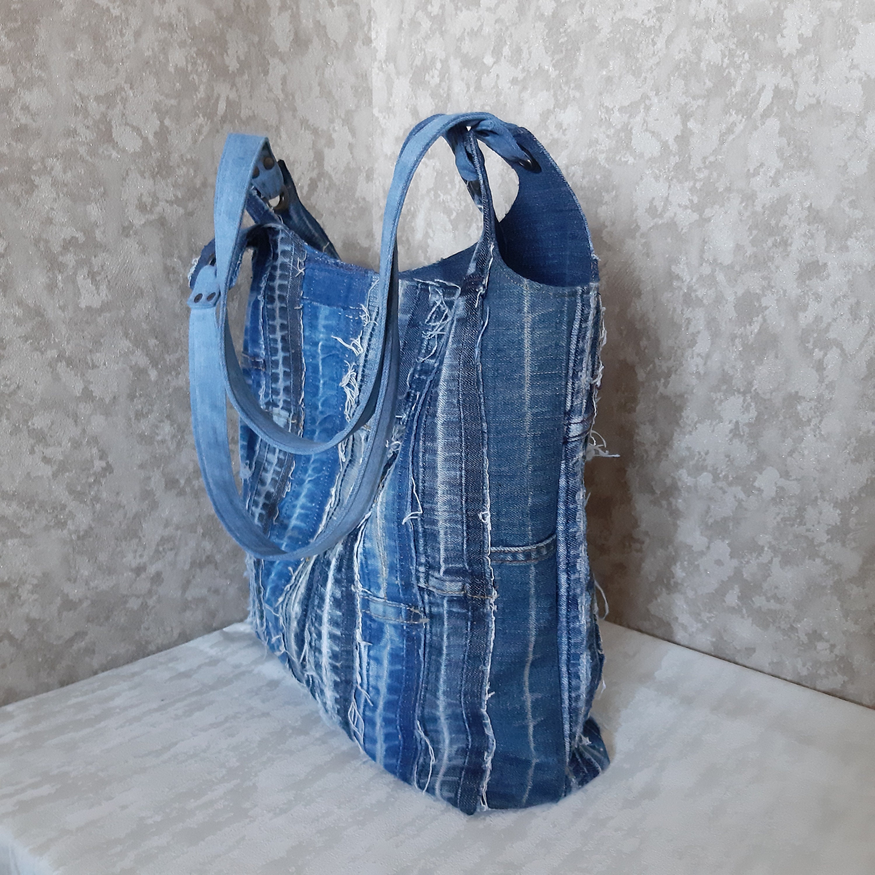Patchwork Boro Denim Bag Jean Shoulder Tote Bag Casual Large - Etsy