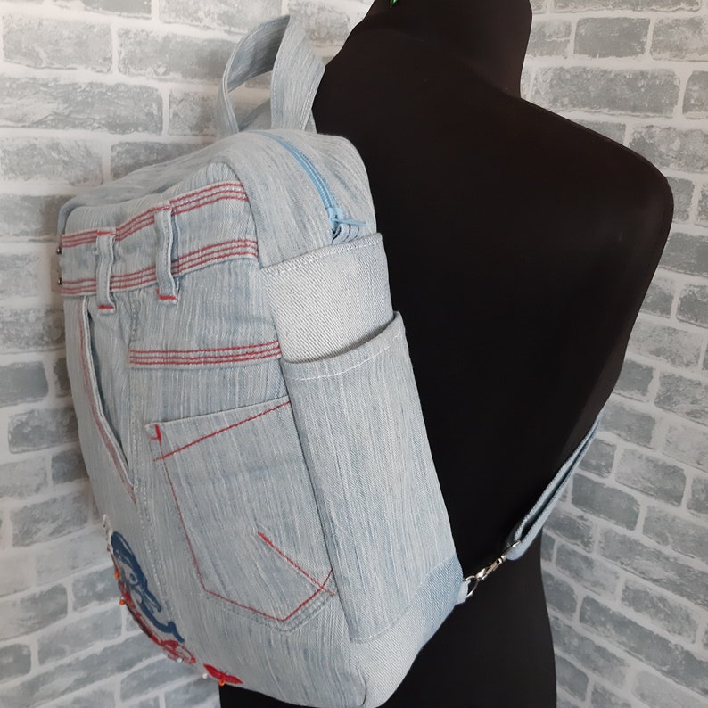 Denim backpack for girls Jean sling backpack bag Casual Etsy