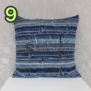 Crazy Patchwork Denim Pillowcase 40x40cm, Blue Boro Pillow Cover, Recycled Jeans Cushion Cover, Boho Farmhouse Throw Pillow, Vintage Denim image 10