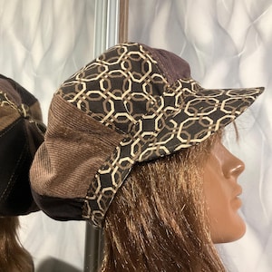 Handmade denim corduroy patchwork newsboy cap 23,6", Boho falls cotton hat in street fashion style, Casual patchwork hat 60cm