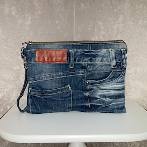 Bolso de mano informal de mezclilla hecho a mano, bolso de mano azul jean, bolso de mano de noche de mezclilla desgastada