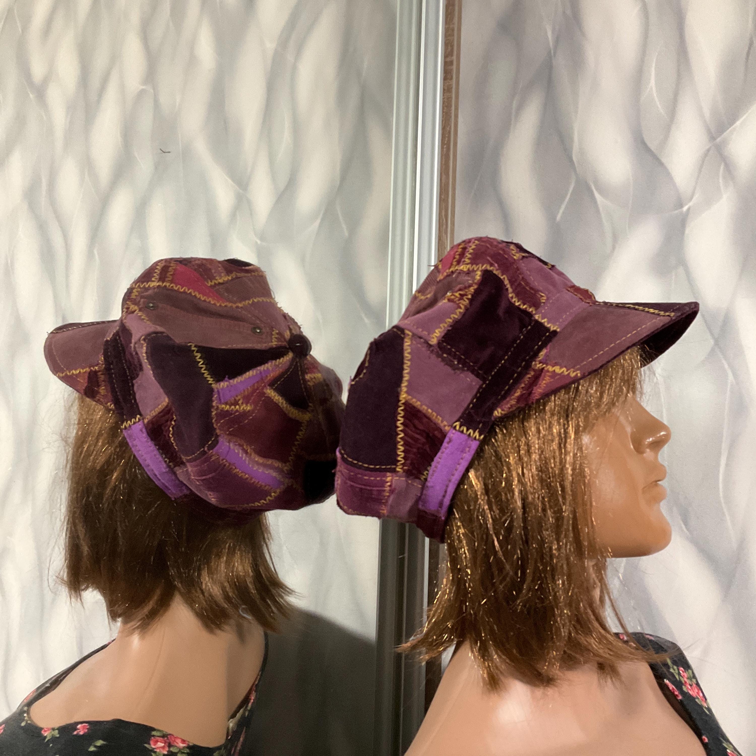 Oversized Denim Patchwork Newsboy Hat, Boho Dreadlocks Jean 