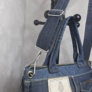 Hobo denim bag medium size, Jean shoulder bag, Casual handbag of jeans, Crossbody purse of shabby jeans image 9