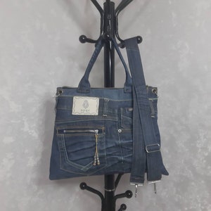 Hobo denim bag medium size, Jean shoulder bag, Casual handbag of jeans, Crossbody purse of shabby jeans image 7