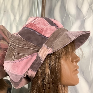 Denim Corduroy Patchwork Newsboy Cap 60cm/23,6”, Pink Beige Boro Style Hat, Boho Jean Cap, Street Fashion Patchwork Cotton Newsboy Hat