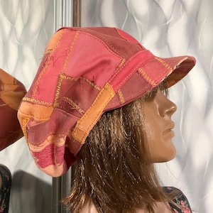 Handmade denim corduroy newsboy cap 23,6", Boho multicolour jean hat in street fashion style, Falls denim patchwork hat 60cm