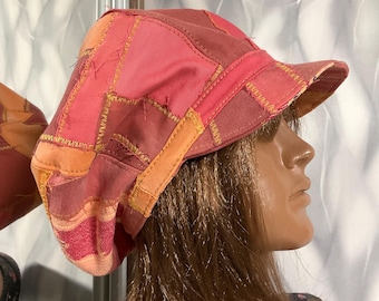 Handmade denim corduroy newsboy cap 23,6", Boho multicolour jean hat in street fashion style, Falls denim patchwork hat 60cm