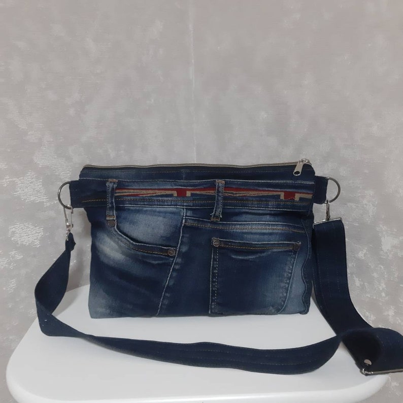 Large Denim Cosmetic Bag for Travel With Optional Adjustable Etsy