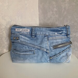 Bolsa de cosméticos grande feita à mão em jeans para viagem, organizador grande casual de jeans surrados