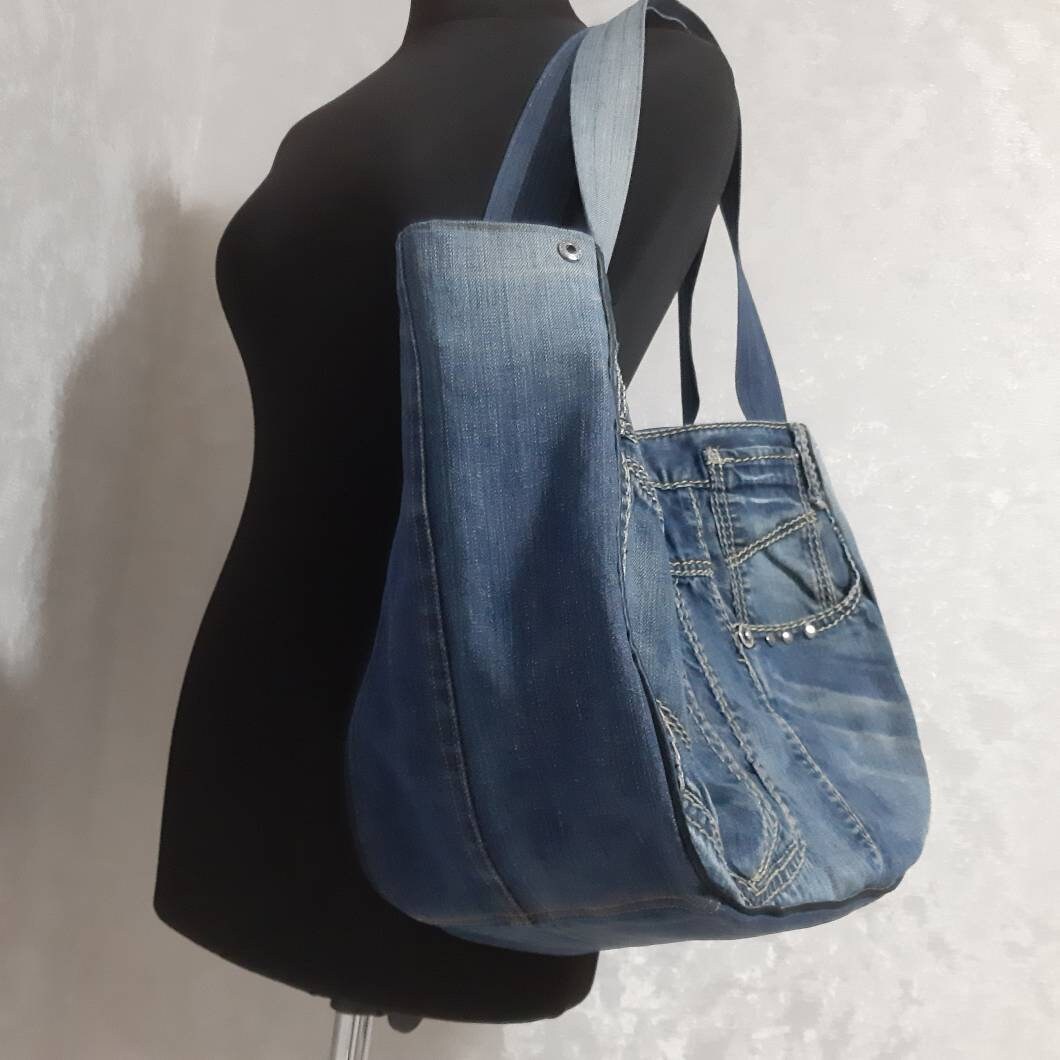 Extra large hobo denim bag Casual market bag of shabby jeans | Etsy