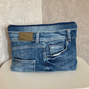 Bolsa de cosméticos jeans grande casual feita à mão, organizador de viagem de jeans surrados, bolsa jeans para maquiagem e remédios