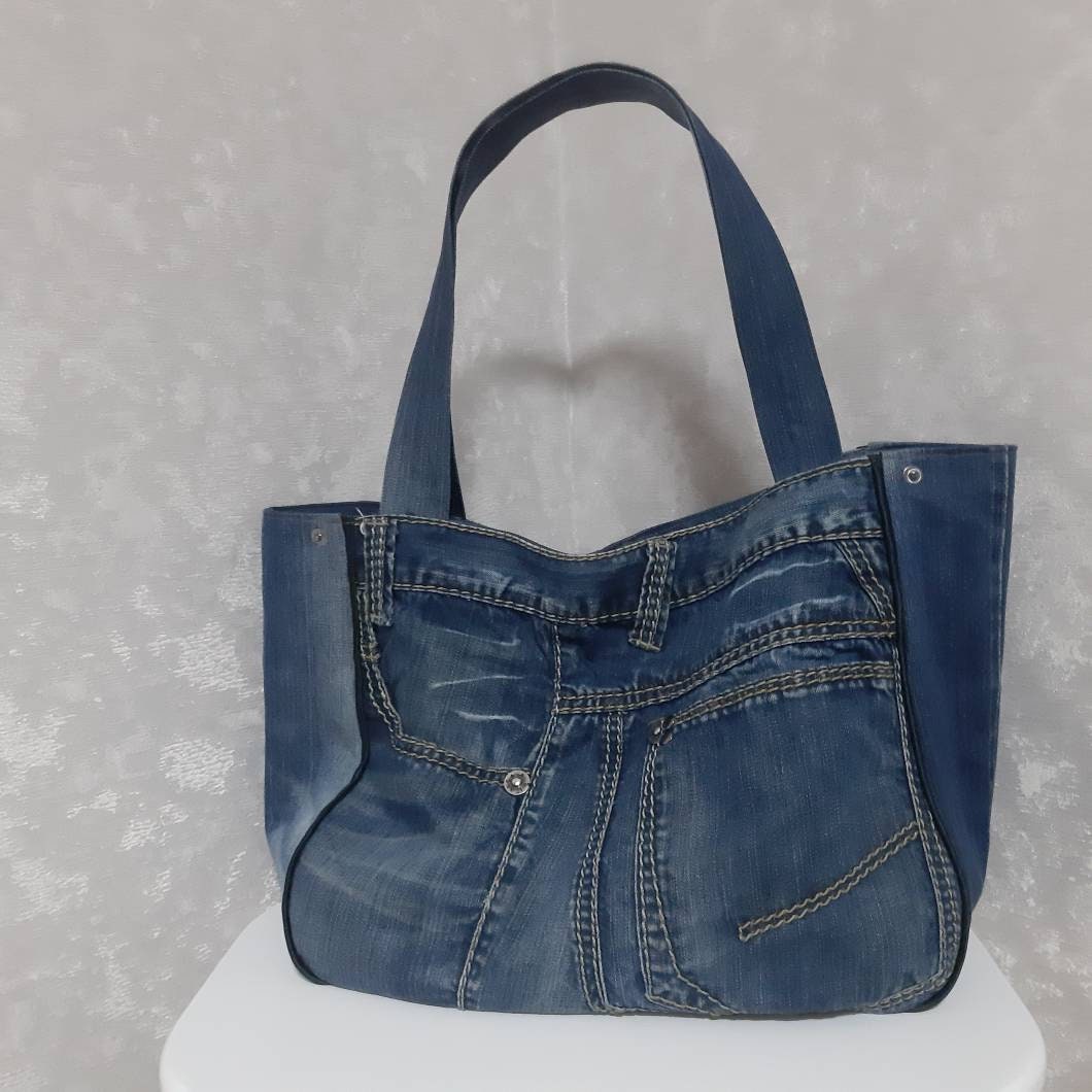 Extra large hobo denim bag Casual market bag of shabby jeans | Etsy