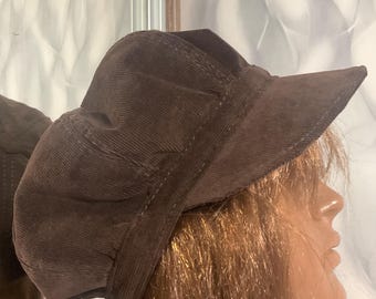 Gorro Newsboy de pana marrón, gorro extragrande para rastas, gorro estilo Boho Rasta Falls, gorro Baker Boy unisex, gorro Tam de estilo streetwear, gorro hecho a mano de 61 cm/24”.