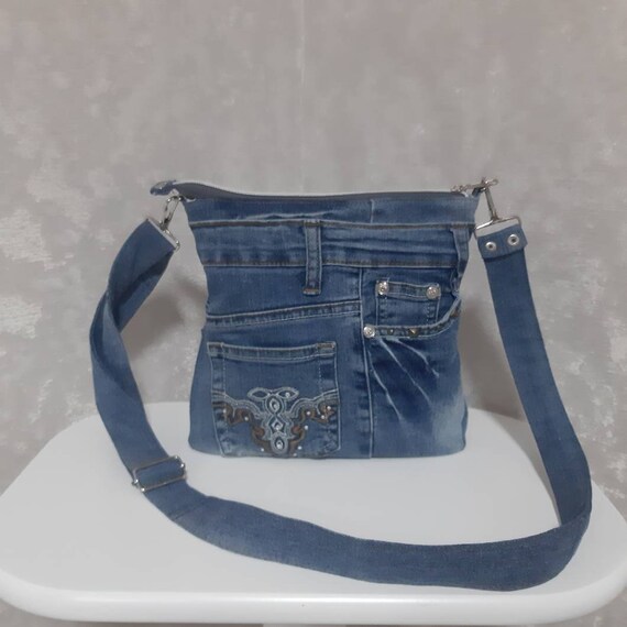 Denim Crossbody Purse Casual Small Pouch of Shabby Jeans | Etsy