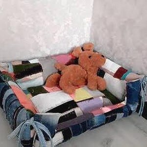 Handmade patchwork denim soft bed for pets
