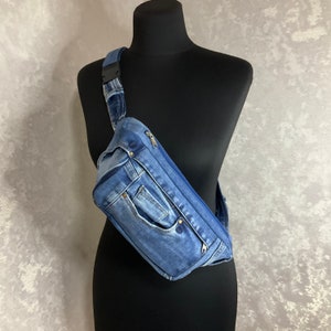 Denim Bauchtasche, Lässige Hüfttasche, Denim blaue Brusttasche, Jeans Gürteltasche, Denim Geldbörse aus Jeans