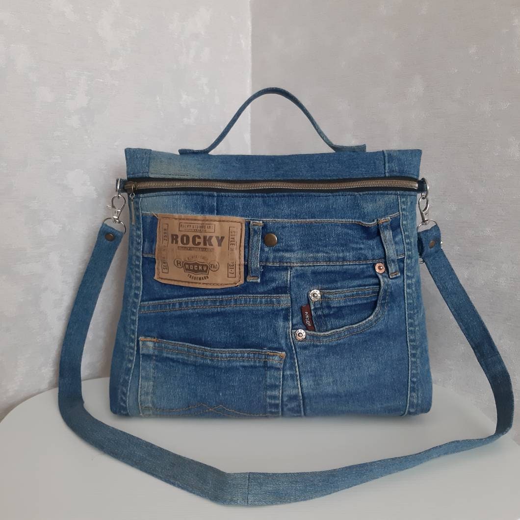 Casual denim handbag Jeans bag medium size Crossbody denim | Etsy