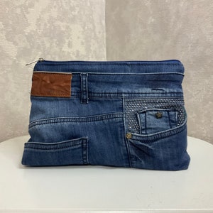 Bolsa de cosméticos casual denim feita à mão, organizador de viagem de jeans surrados, bolsa denim para maquiagem e remédios