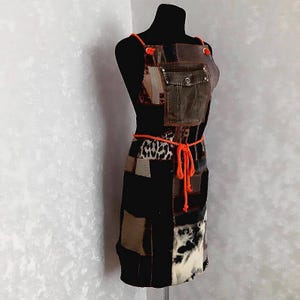 Handmade oversize denim patchwork apron for garden or workshop