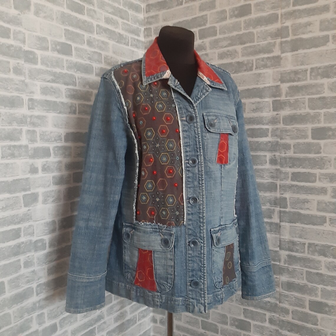 Patchwork chaqueta azul de mezclilla tamaño XL ropa Boro de Etsy