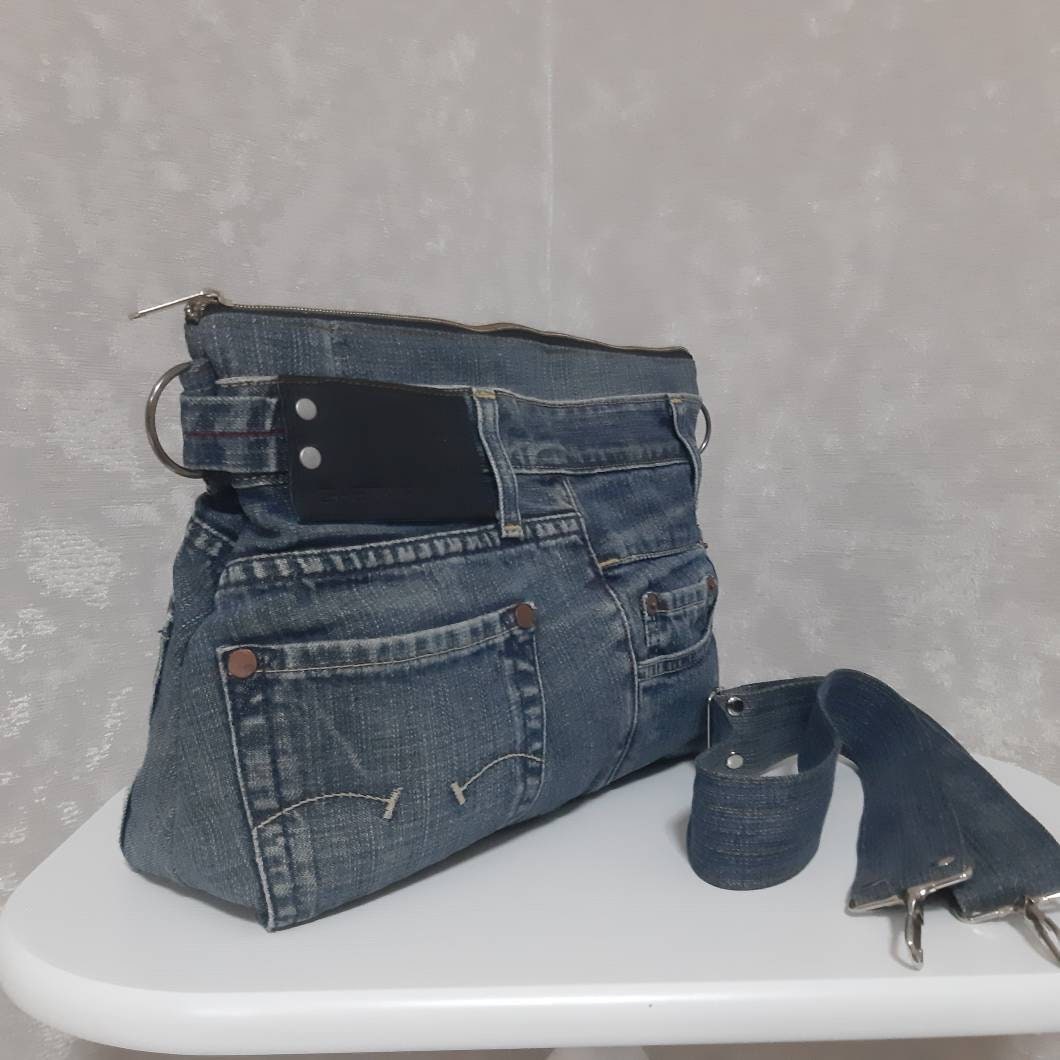 Large Denim Cosmetic Bag for Travel With Optional Adjustable - Etsy
