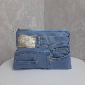 Bolsa de cosméticos casual denim feita à mão, organizador de viagem de jeans surrados, bolsa denim para maquiagem e remédios