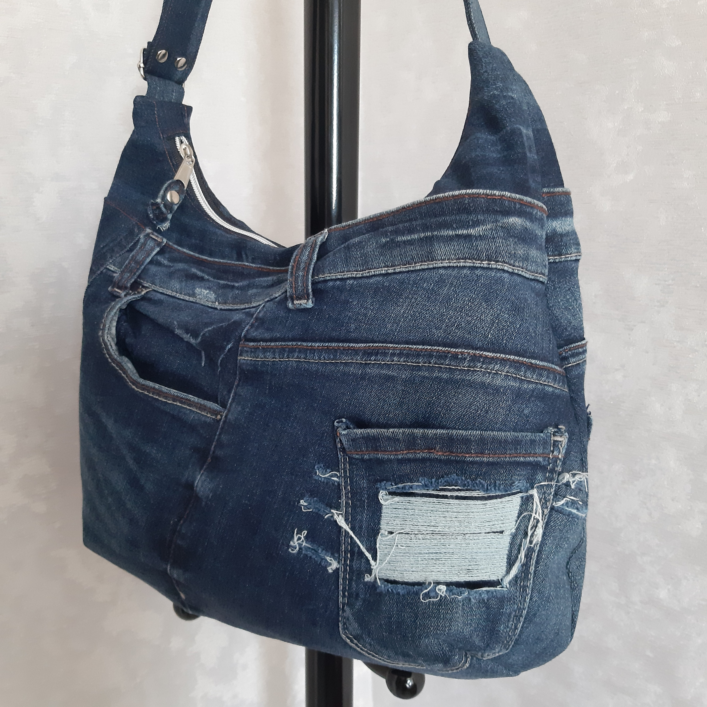 Hobo denim bag medium size Jean shoulder bag Casual handbag | Etsy