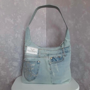 Handmade classic denim hobo bag, Jean shoulder bag, Casual tote bag of jeans